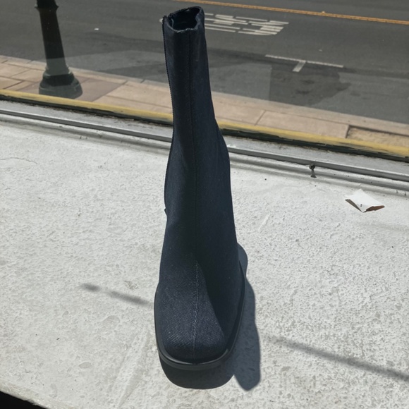 Dark denim square toe ankle boots - Picture 3 of 4